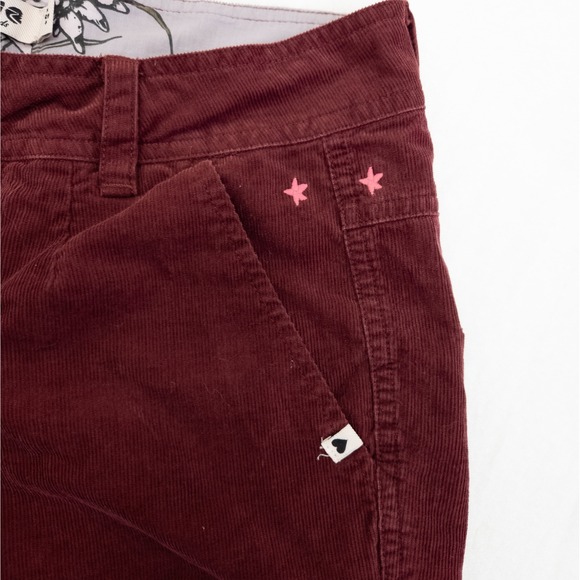 Indie Sleaze Red Corduroy Shorts - Rock &‎ Roll Embroidered Pockets - Women's S - Picture 3 of 9